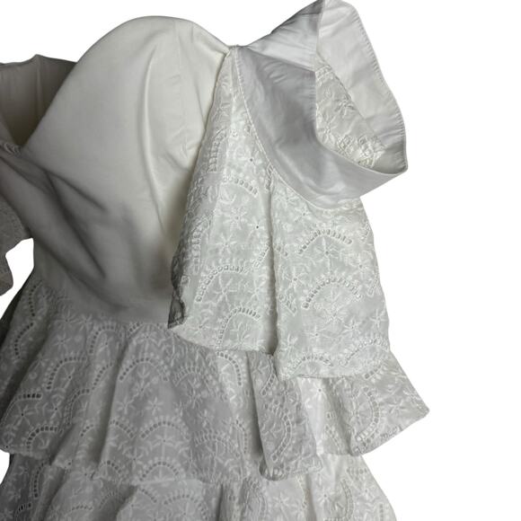 Caroline Constas Irene Ruffle Tiered Off Shoulder White Eyelet Mini Dress Size 4 - Picture 8 of 15